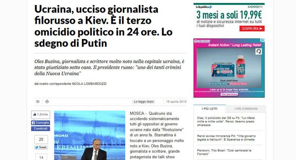 Not shy of calling a spade a spade, the article leaves no doubts as to what has happened, and is happening in Ukraine, right from the headline: Pro-Russian journalist murdered in Kiev. It is the third political homicide in 24 hours. - Sputnik International