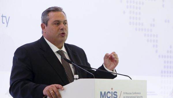 Greek Defence Minister Panos Kammenos delivers a speech as he attends the 4th Moscow Conference on International Security (MCIS) in Moscow April 16, 2015 - Sputnik International