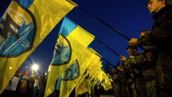 Students marking the 72nd anniversary of the Ukrainian Insurgent Army in Lviv, western Ukraine. - Sputnik International
