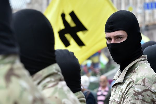 Fighters of the Social Nationalist Assembly (SNA), part of the ultra-nationalist Right Sector party Fighters of the Social Nationalist Assembly (SNA), part of the ultra-nationalist Right Sector party - Sputnik International