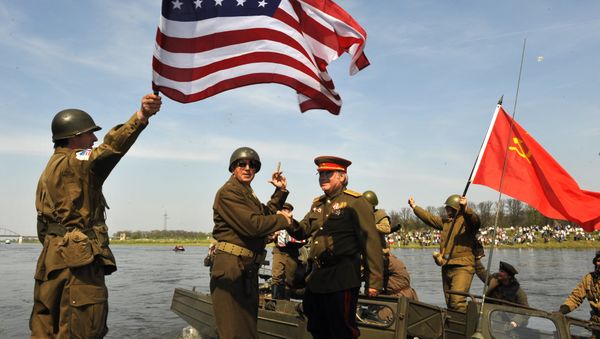 Amateur actors re-enact the linkup of Soviet and American troops 65 years ago, in Torgau, eastern Germany, on Saturday, April 24, 2010 Amateur actors re-enact the linkup of Soviet and American troops 65 years ago, in Torgau, eastern Germany, on Saturday, April 24, 2010 - Sputnik International