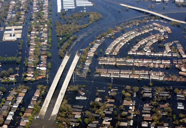 The damage from hurricane Katrina near New Orleans is seen from Air Force One. In 2005 hurricane Katrina, the largest and third strongest hurricane ever recorded to make landfall in the US, left 1,300 people dead. The damage from hurricane Katrina near New Orleans is seen from Air Force One. In 2005 hurricane Katrina, the largest and third strongest hurricane ever recorded to make landfall in the US, left 1,300 people dead. - Sputnik International