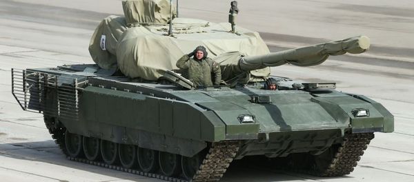 Main battle tank on a heavy tracked vehicle platform Armata at the May 9 Victory Parade rehearsal in Moscow region. Main battle tank on a heavy tracked vehicle platform Armata at the May 9 Victory Parade rehearsal in Moscow region. - Sputnik International