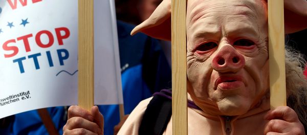 People dressed in costumes take part in a demonstration against the Transatlantic Trade and Investment Partnership (TTIP), a proposed free trade agreement between the European Union and the United States, in Munich April 18, 2015 People dressed in costumes take part in a demonstration against the Transatlantic Trade and Investment Partnership (TTIP), a proposed free trade agreement between the European Union and the United States, in Munich April 18, 2015 - Sputnik International