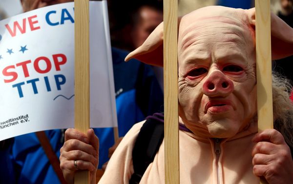 People dressed in costumes take part in a demonstration against the Transatlantic Trade and Investment Partnership (TTIP), a proposed free trade agreement between the European Union and the United States, in Munich April 18, 2015 People dressed in costumes take part in a demonstration against the Transatlantic Trade and Investment Partnership (TTIP), a proposed free trade agreement between the European Union and the United States, in Munich April 18, 2015 - Sputnik International