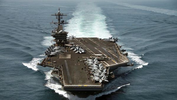 The aircraft carrier USS Theodore Roosevelt (CVN 71) operates in the Arabian Sea conducting maritime security operations in this U.S. Navy photo taken April 21, 2015 - Sputnik International