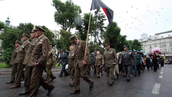 Veterans of the Ukrainian Insurgent Army (OUN-UPA) march during the Heroes Festival in Lviv. - Sputnik International