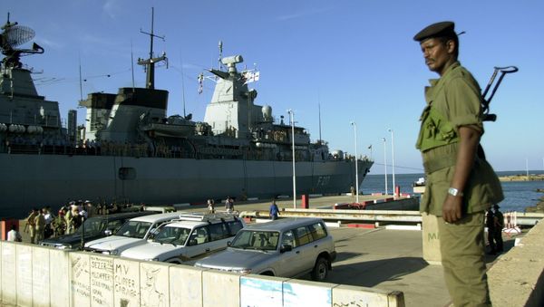 A Djiboutian soldier stands at the Port of Djibouti. - Sputnik International