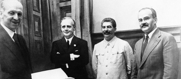The scene in Moscow on August 23, 1939, after representatives of Nazi Germany and Soviet Russia signed their ten year Non Aggression Pact The scene in Moscow on August 23, 1939, after representatives of Nazi Germany and Soviet Russia signed their ten year Non Aggression Pact - Sputnik International