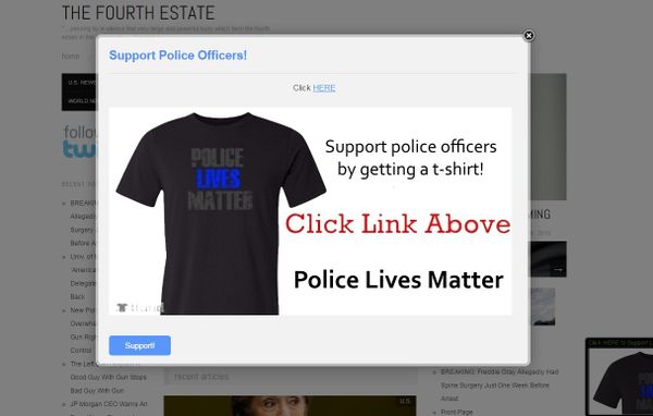 The Fourth Estate.com - who published the fabricated story about Gray's spinal injury - now prominently features a pop-up ad selling Police Lives Matter T-shirts. Not usually a good sign of are a trustworthy source in a story about a police killing. - Sputnik International