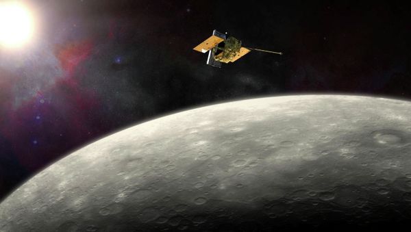 This artist's rendering provided by NASA shows the MErcury Surface, Space ENvironment, GEochemistry, and Ranging (MESSENGER) spacecraft around Mercury - Sputnik International