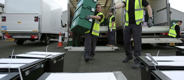 City council workers assemble ballot boxes for distribution ahead of tomorrow's general election, in Glasgow, Scotland, Britain, May 6, 2015 - Sputnik International