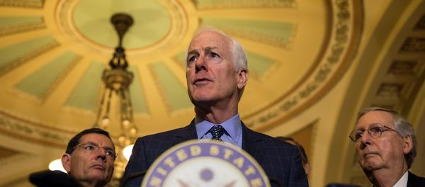 Senate Majority Whip John Cornyn of Texas, accompanied by Sen. John Barrasso, R-Wyo., and Senate Majority Leader Mitch McConnell,of Ky., speaks to reporters on Capitol Hill in Washington - Sputnik International