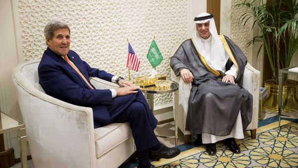 U.S. Secretary of State John Kerry, left, meets with Saudi Foreign Minister Adel al-Jubeir, right, at the Saudi Ministry of Foreign Affairs, in Riyadh, Saudi Arabia, Thursday, May 7, 2015 U.S. Secretary of State John Kerry, left, meets with Saudi Foreign Minister Adel al-Jubeir, right, at the Saudi Ministry of Foreign Affairs, in Riyadh, Saudi Arabia, Thursday, May 7, 2015 - Sputnik International