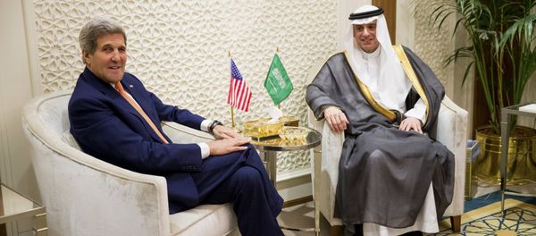 U.S. Secretary of State John Kerry, left, meets with Saudi Foreign Minister Adel al-Jubeir, right, at the Saudi Ministry of Foreign Affairs, in Riyadh, Saudi Arabia, Thursday, May 7, 2015 U.S. Secretary of State John Kerry, left, meets with Saudi Foreign Minister Adel al-Jubeir, right, at the Saudi Ministry of Foreign Affairs, in Riyadh, Saudi Arabia, Thursday, May 7, 2015 - Sputnik International