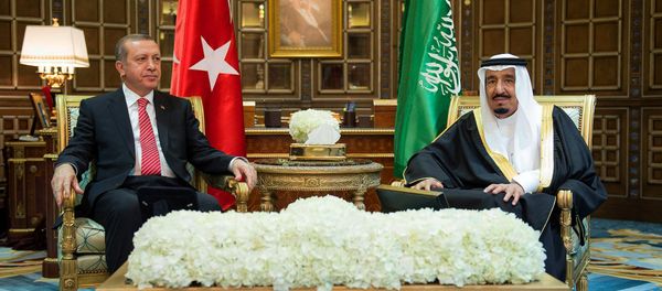 Turkey's President Recep Tayyip Erdogan, left, meets with Saudi King Salman, in Riyadh, Saudi Arabia. Turkey's President Recep Tayyip Erdogan, left, meets with Saudi King Salman, in Riyadh, Saudi Arabia. - Sputnik International