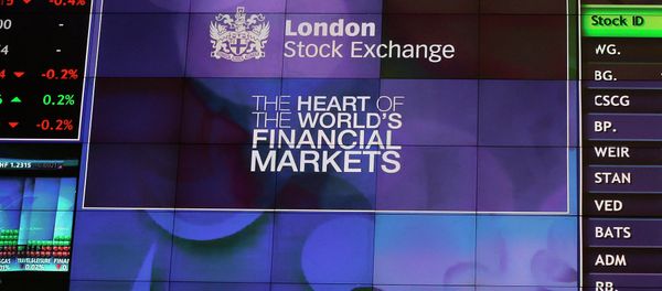 The main video board seen inside the entrance to the official offices for the London Stock Exchange is seen just after the start of trading in London - Sputnik International