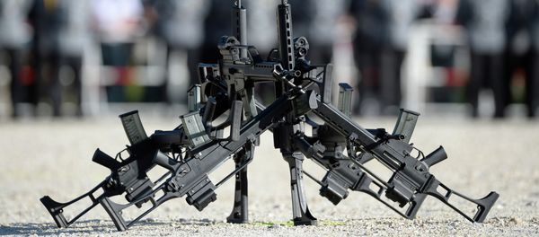 FILE - In this June 5, 2014 file photo G36 rifles of manufacturer Heckler&Koch stand in front of soldiers in Sigmaringen, southern Germany - Sputnik International