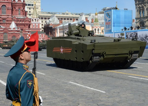 A Kurganets armored personnel carrier with medium-category caterpillar chassis at the final rehearsal of the military parade in Moscow to mark the 70th anniversary of the WWII Victory A Kurganets armored personnel carrier with medium-category caterpillar chassis at the final rehearsal of the military parade in Moscow to mark the 70th anniversary of the WWII Victory - Sputnik International