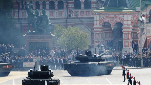 A T-14 tank with the Armata Universal Combat Platform at the military parade A T-14 tank with the Armata Universal Combat Platform at the military parade - Sputnik International