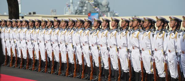 Chinese sailors attend ceremony of opening the Naval Cooperation 2014 naval exercise at a command center of the Usun naval base in Shanghai - Sputnik International