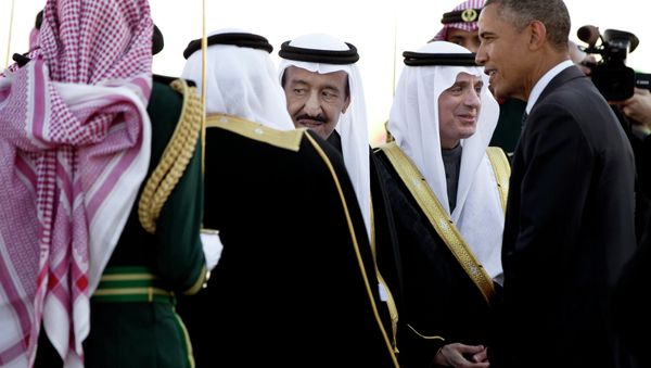 In this Tuesday, Jan. 27, 2015 file photo, President Barack Obama is greeted by new Saudi King Salman bin Abdul Aziz. In this Tuesday, Jan. 27, 2015 file photo, President Barack Obama is greeted by new Saudi King Salman bin Abdul Aziz. - Sputnik International