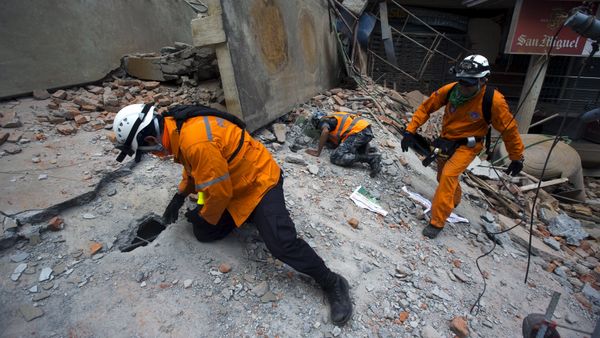 Nepalese military personnel and International rescue check on a collapsed building after an earthquake in the centre of Kathmandu, Nepal - Sputnik International
