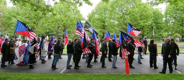 Members of the National Socialists Movement and the White Knights of the Klu Klux Klan begin a march to the Capitol in Frankfort, Ky Members of the National Socialists Movement and the White Knights of the Klu Klux Klan begin a march to the Capitol in Frankfort, Ky - Sputnik International