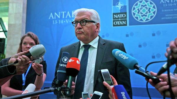 Germany's Foreign Minister Frank-Walter Steinmeier talks to members of the media on the sidelines of the NATO Foreign Ministers' conference in Antalya, Turkey, Wednesday, May 13, 2015 Germany's Foreign Minister Frank-Walter Steinmeier talks to members of the media on the sidelines of the NATO Foreign Ministers' conference in Antalya, Turkey, Wednesday, May 13, 2015 - Sputnik International