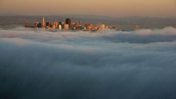 The skyline of San Francisco appears above the evening fog as the suns sets on the Marin Headlands in Sausalito, California - Sputnik International
