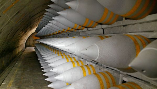 Commonly known as bunker busters, 2,000-pound penetrator bombs are stored on pallets in a bunker at the McAlester Army Ammunition Plant in McAlester, Okla. - Sputnik International