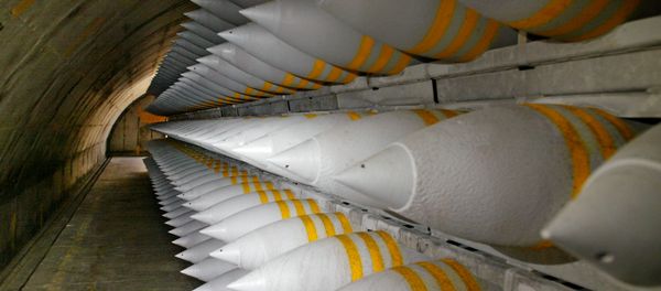 Commonly known as bunker busters, 2,000-pound penetrator bombs are stored on pallets in a bunker at the McAlester Army Ammunition Plant in McAlester, Okla. Commonly known as bunker busters, 2,000-pound penetrator bombs are stored on pallets in a bunker at the McAlester Army Ammunition Plant in McAlester, Okla. - Sputnik International