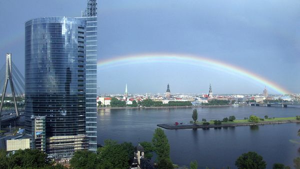 View of Riga and Hansabanka building, left. View of Riga and Hansabanka building, left. - Sputnik International