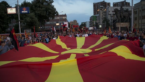 Supporters of the ruling VMRO-DPMNE party and Prime Minister Nikola Gruevski Supporters of the ruling VMRO-DPMNE party and Prime Minister Nikola Gruevski - Sputnik International