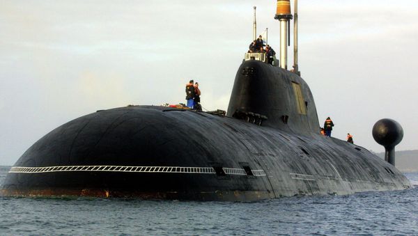 A file picture taken in Brest harbor, western France, on September 21, 2004, shows the Vepr Russian nuclear submarine of the Project 971 Shchuka-B type, or Akula-class (Shark) by NATO classification , the same type as the Nerpa Russian nuclear submarine - Sputnik International