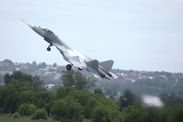 Test flight of T-50, fifth generation fighter aircraft designed by Sukhoi OKB - Sputnik International