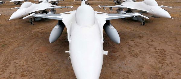 F-16 Fighting Falcons sit in a field along Miami St. at the 309th Aerospace Maintenance and Regeneration Group boneyard at Davis-Monthan Air Force Base in Tucson, Ariz - Sputnik International