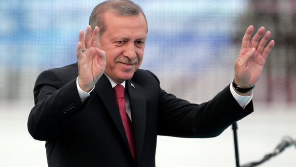 Turkey's President Recep Tayyip Erdogan waves to people gathered during a rally to commemorate the anniversary of the city's conquest by the Ottoman Turks, Istanbul, Turkey Turkey's President Recep Tayyip Erdogan waves to people gathered during a rally to commemorate the anniversary of the city's conquest by the Ottoman Turks, Istanbul, Turkey - Sputnik International