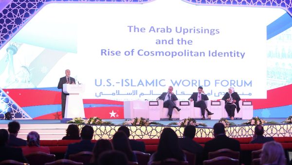 Center for Middle East Policy's senior fellow with the Project on US Relations with the Islamic World, Shibley Telhami (L), delivers a speech during a panel discussion as part of the US-Islamic World Forum on June 1, 2015 in the Qatari capital Doha Center for Middle East Policy's senior fellow with the Project on US Relations with the Islamic World, Shibley Telhami (L), delivers a speech during a panel discussion as part of the US-Islamic World Forum on June 1, 2015 in the Qatari capital Doha - Sputnik International