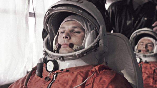 Yuri Gagarin and German Titov on their way to Baikonur Space Center Yuri Gagarin and German Titov on their way to Baikonur Space Center - Sputnik International