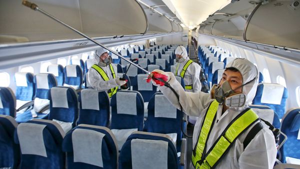 Employees from Korean Air disinfect the interior of its airplane in Incheon, South Korea, June 5, 2015 Employees from Korean Air disinfect the interior of its airplane in Incheon, South Korea, June 5, 2015 - Sputnik International