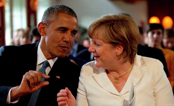 German Chancellor Angela Merkel, right, speaks with US President Barack Obama during the G-7 summit German Chancellor Angela Merkel, right, speaks with US President Barack Obama during the G-7 summit - Sputnik International