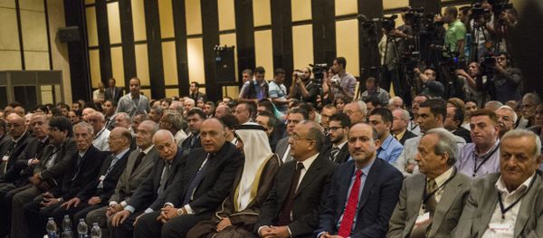 Egyptian Foreign Minister Sameh Shoukry (6thR), Secretary General of the Arab League Nabil al-Arabi (7th-R) and the Head of the Arab Parliament, Ahmad al-Jarwan (C) take part in a two-day meeting with Syrian opposition representatives aiming at forming a new coalition as an alternative to an exiled Western-back alliance on June 8, 2015 in the Egyptian capital, Cairo Egyptian Foreign Minister Sameh Shoukry (6thR), Secretary General of the Arab League Nabil al-Arabi (7th-R) and the Head of the Arab Parliament, Ahmad al-Jarwan (C) take part in a two-day meeting with Syrian opposition representatives aiming at forming a new coalition as an alternative to an exiled Western-back alliance on June 8, 2015 in the Egyptian capital, Cairo - Sputnik International