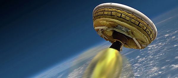 An undated artist's concept shows the test vehicle for NASA's Low-Density Supersonic Decelerator (LDSD), designed to test landing technologies for future Mars missions An undated artist's concept shows the test vehicle for NASA's Low-Density Supersonic Decelerator (LDSD), designed to test landing technologies for future Mars missions - Sputnik International