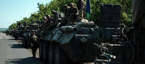 Column of Ukrainian forces stops for a rest not far from eastern Ukrainian city of Artemivsk, Donetsk region Column of Ukrainian forces stops for a rest not far from eastern Ukrainian city of Artemivsk, Donetsk region - Sputnik International