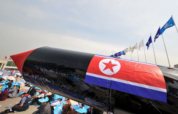 A mock North Korean missile is pictured during a rally denouncing North Korea's nuclear test and its recent missile launches, at the War Memorial of Korea in Seoul - Sputnik International