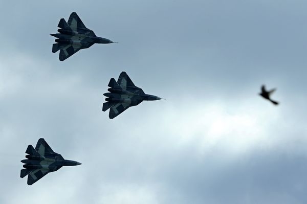 Russia's stealth fighters T-50 perform during the MAKS-2013, the International Aviation and Space Show, in Zhukovsky, outside Moscow, on August 27, 2013 Russia's stealth fighters T-50 perform during the MAKS-2013, the International Aviation and Space Show, in Zhukovsky, outside Moscow, on August 27, 2013 - Sputnik International