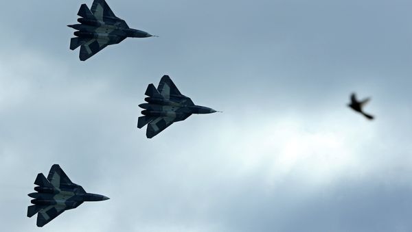 Russia's stealth fighters T-50 perform during the MAKS-2013, the International Aviation and Space Show, in Zhukovsky, outside Moscow, on August 27, 2013 Russia's stealth fighters T-50 perform during the MAKS-2013, the International Aviation and Space Show, in Zhukovsky, outside Moscow, on August 27, 2013 - Sputnik International
