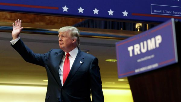 US Republican presidential candidate, real estate mogul and TV personality Donald Trump, acknowledges supporters prior to formally announcing his campaign for the 2016 Republican presidential nomination during an event at Trump Tower in New York June 16, 2015 US Republican presidential candidate, real estate mogul and TV personality Donald Trump, acknowledges supporters prior to formally announcing his campaign for the 2016 Republican presidential nomination during an event at Trump Tower in New York June 16, 2015 - Sputnik International