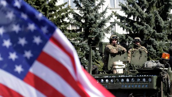 US flag flutters as a US army convoy arrives in Prague, Czech Republic US flag flutters as a US army convoy arrives in Prague, Czech Republic - Sputnik International